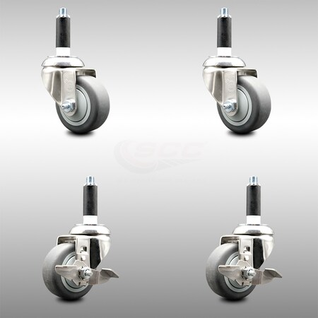 Service Caster 3.5 Inch 316SS Thermoplastic Rubber Swivel 3/4 Inch Stem Caster Brake, 2PK SCC-SS316EX20S3514-TPRB-2-TLB-2-34